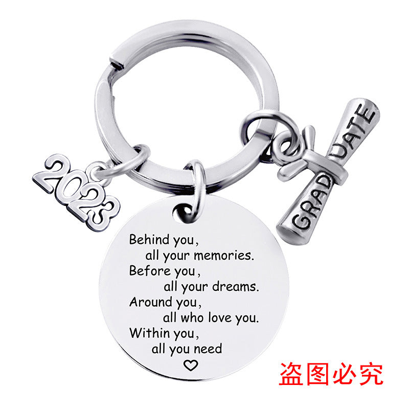Wholesale Graduation Season Gift Lettering Round Metal Keychain